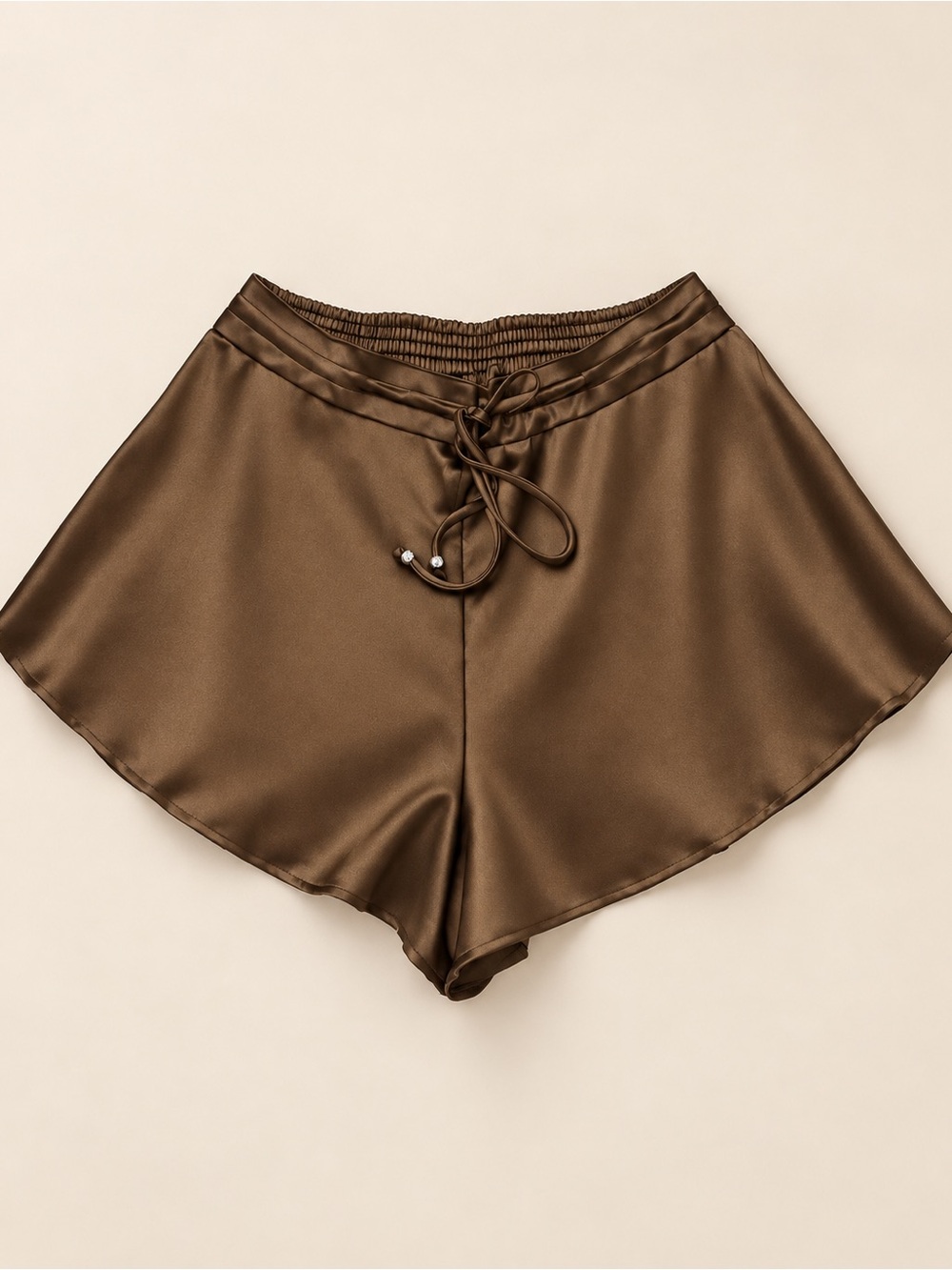 Fashion Nova Satin High-Waist Drawstring Shorts - Brown